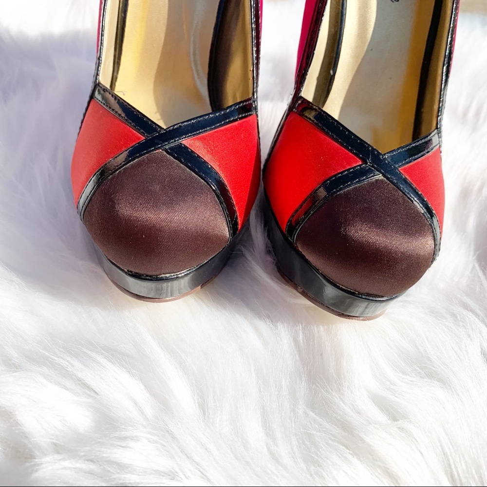 Mascotte Color Block Satin Platform Heels Size 6 - Picture 5 of 8